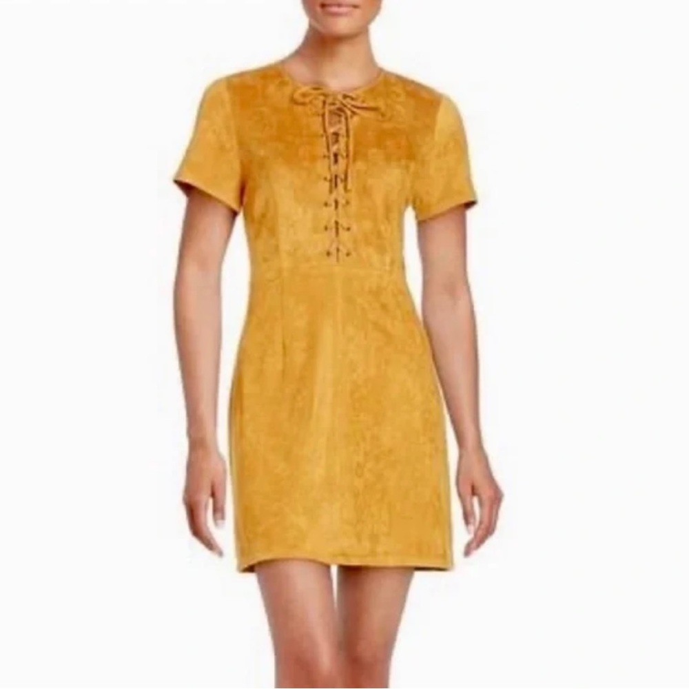 Lord & Taylor Design Lab Suede Mustard Yellow Lace-Up Mini Dress in Size XS